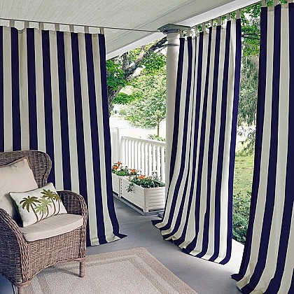 Elrene Highland Stripe Indoor/Outdoor Tab Top Window Curtain Panel (Single). View a larger version of this product image.