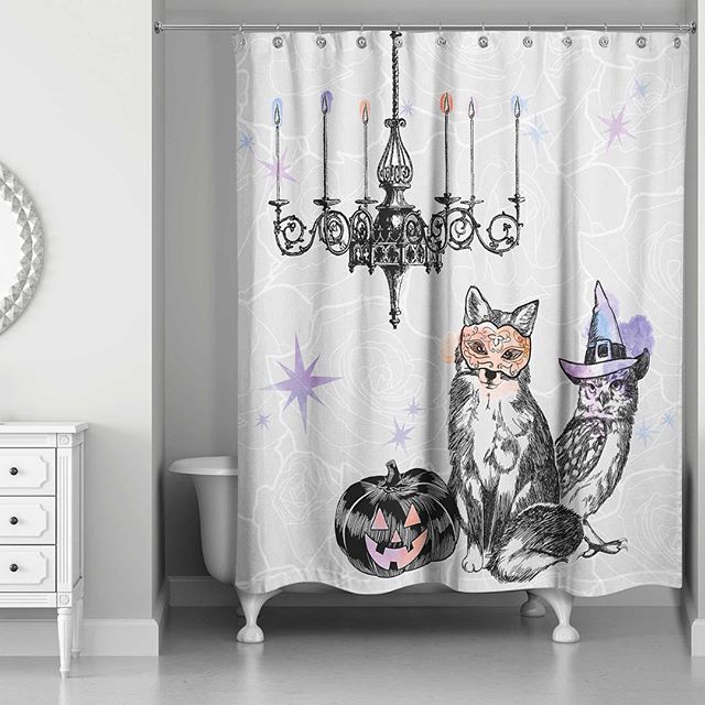 Watercolored Festive Animals Shower Curtain in White/Black | Bed Bath ...