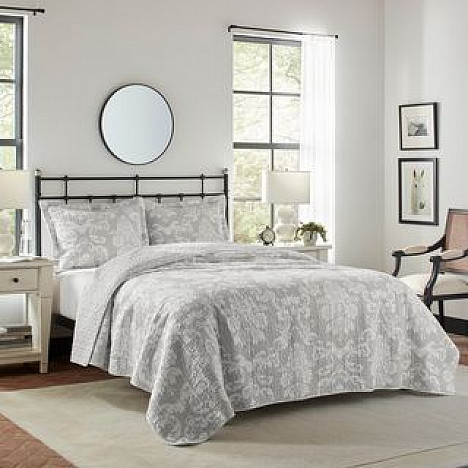 Laura Ashley&reg; Venetia Reversible Quilt Set in Grey. View a larger version of this product image.