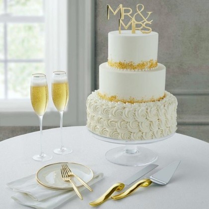 Olivia &amp; Oliver&reg; Ribbon 2-Piece Cake Knife and Server Set in Gold. View a larger version of this product image.