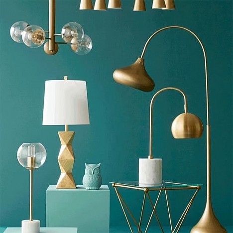 Pacific Coast&reg; Lighting Ripley Table  Lamp with Tapered Drum Shade in Gold. View a larger version of this product image.