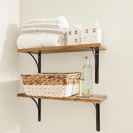 Kate and Laurel Corblynd Wooden Wall Shelf in Brown/Black. View a larger version of this product image.