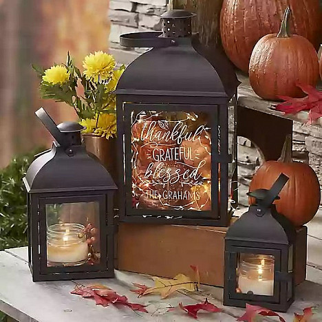 Thankful Personalized Candle Lantern 3 Piece Set. View a larger version of this product image.
