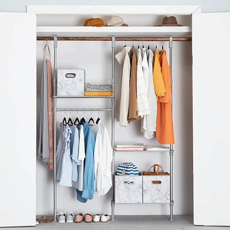 Relaxed Living Adjustable Metal Closet System in Satin Nickel. View a larger version of this product image.