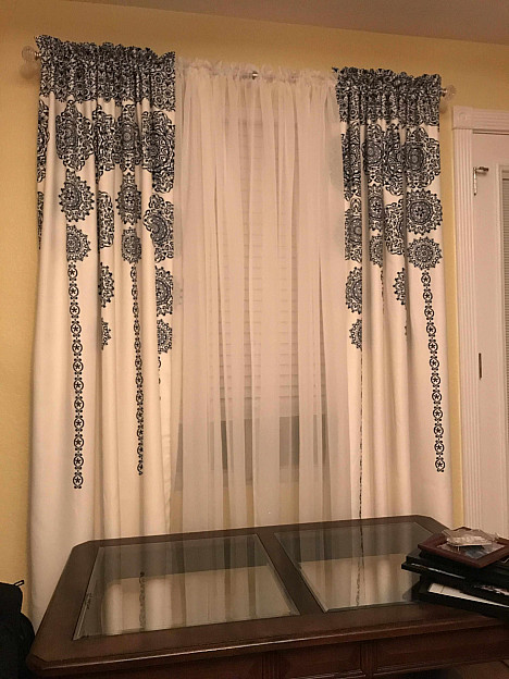 Lush Decor Stripe Medallion 84-Inch Room Darkening Rod Pocket Window Curtain Panels (Set of 2). View a larger version of this product image.