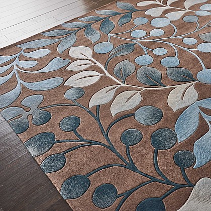 Nourison Contours Botanical Rectangle Rugs in Mocha/Blue. View a larger version of this product image.