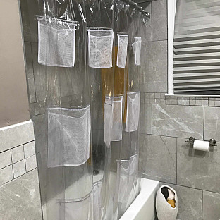 Alternate image 2 for Stuffits Vinyl Shower Curtain with Mesh Pockets in Clear