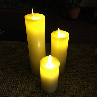 Alternate image 6 for Luminara&reg; Real-Flame Effect Slim Pillar Candle in Ivory (Set of 3)