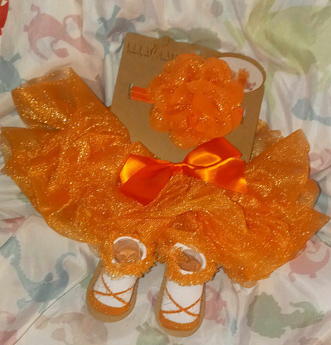 Elly &amp; Emmy&reg; 3-Piece Halloween Headwrap, Tutu and Bootie Set in Orange. View a larger version of this product image.