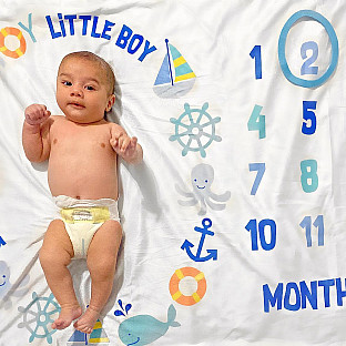 Alternate image 2 for Hudson Baby&reg; Ahoy Nautical Milestone Blanket in Blue
