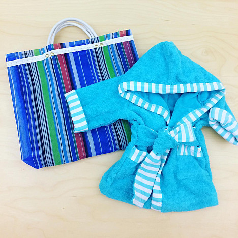 Whimsical Charm Baby Bathrobe in Aqua. View a larger version of this product image.