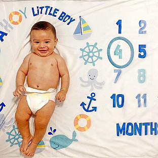 Alternate image 1 for Hudson Baby&reg; Ahoy Nautical Milestone Blanket in Blue