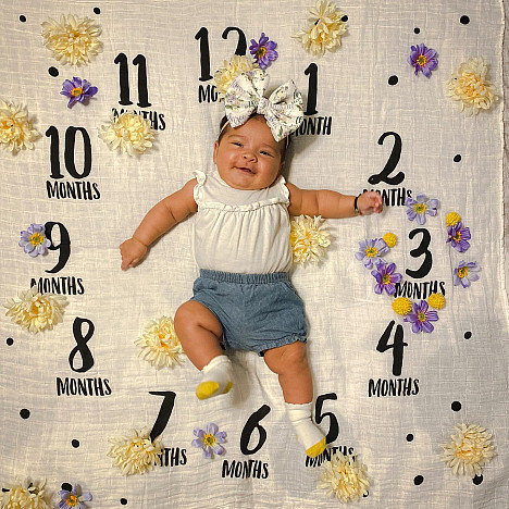 Pearhead&reg; Watch Me Grow Muslin Photo Blanket in White. View a larger version of this product image.