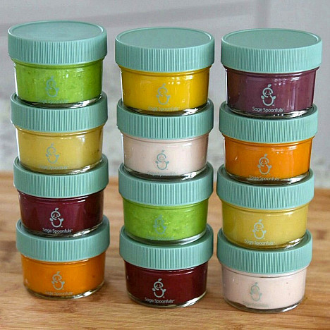 Sage Spoonfuls&reg; Glass Baby Food Jars 4 oz. Food Storage Containers in Clear (Set of 12). View a larger version of this product image.