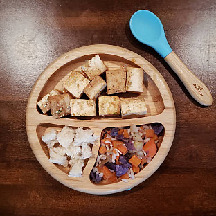 Alternate image 2 for Avanchy Bamboo + Silicone Baby Bowl and Plate Set with Spoons
